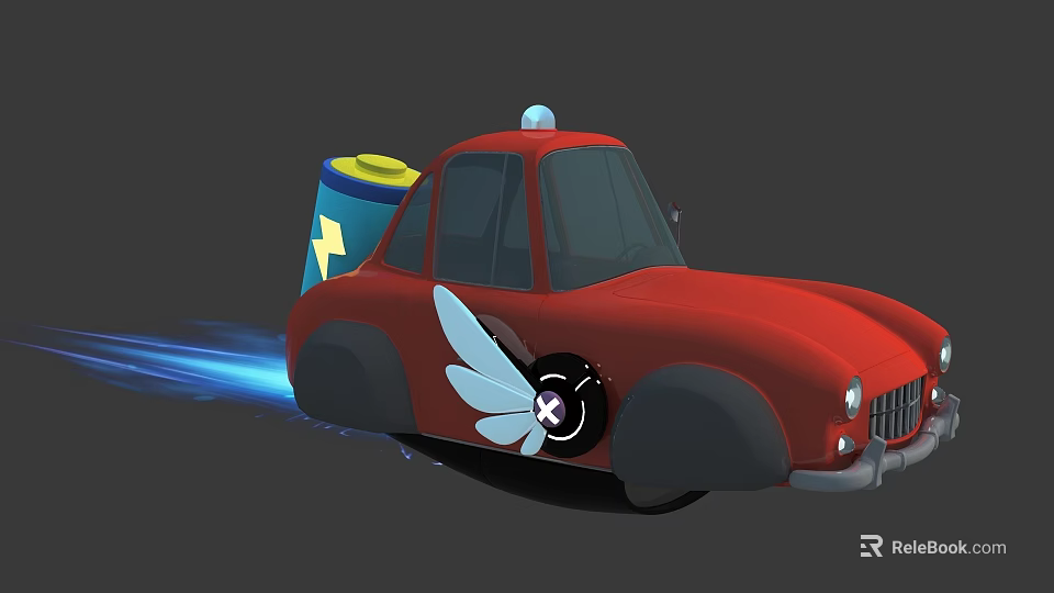 Red Utility Vehicle With Wings Lightning Canister And Blue Propulsion Trail 3d model 