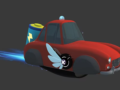 Red Utility Vehicle With Wings Lightning Canister And Blue Propulsion Trail 3d model