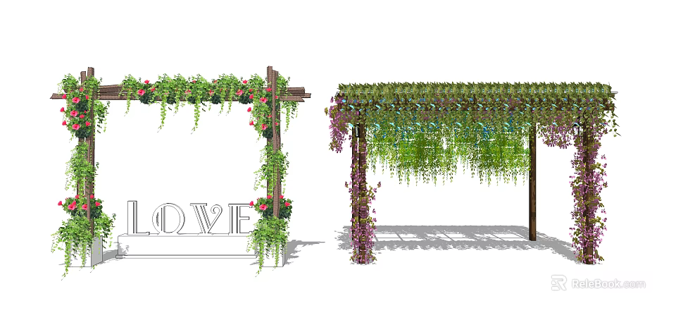 Decorative Outdoor Pergola With Lush Climbing Vines Colorful Flowers And Green Leaves 3d model 