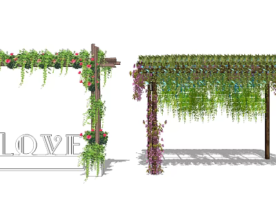 Decorative Outdoor Pergola With Lush Climbing Vines Colorful Flowers And Green Leaves 3d model
