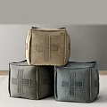 Stylish Fabric Sofa Stools With Cross Stitch Detail In Neutral Tones