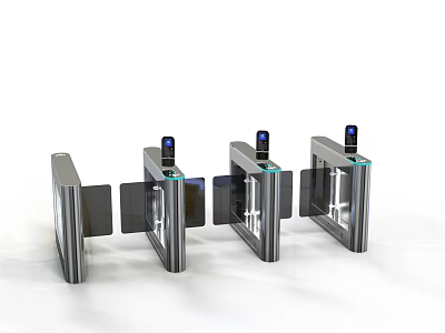 Public Facilities Access Control Turnstiles With Silver Metal And Blue Indicators 3d model