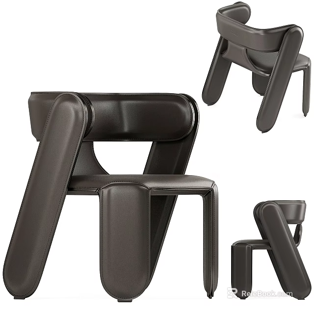 Modern Leather Accent Chair with Unique Armrest Design and Stylish Frame Structure 3d model 