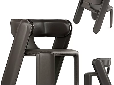 Modern Leather Accent Chair with Unique Armrest Design and Stylish Frame Structure 3d model