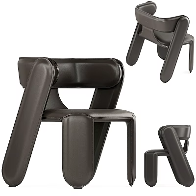 Modern Leather Accent Chair with Unique Armrest Design and Stylish Frame Structure 3d model