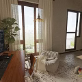 Modern Study Room With Wooden Desk Chair Computer Monitor Large Green Plant Sofa And Blanket