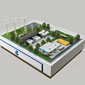 Integrated Energy Facility Model With Wind Turbines Solar Panels Buildings And Greenery