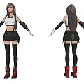 Game And Movie Character With Long Hair White Top Black Skirt And Red Boots
