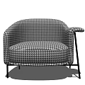 Modern Black and White Houndstooth Pattern Single Seater Sofa With Armrest And Metal Legs