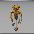 Orange Mechanical Robot Character with Antenna Wheels Red Bow Tie and Tool Arms