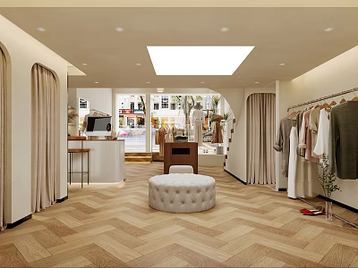 Modern Clothing Store Interior With Clothing Racks Stylish Clothes And Wooden Floor 3d model
