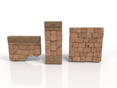 Building Brick Structures In Different Shapes With Brown Textured Stone Walls 3d model