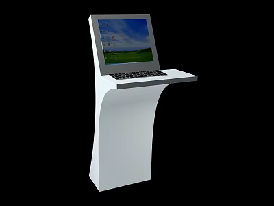 Public Facility Interactive Information Kiosk With Touch Screen Keyboard And White Stand For Public Use 3d model