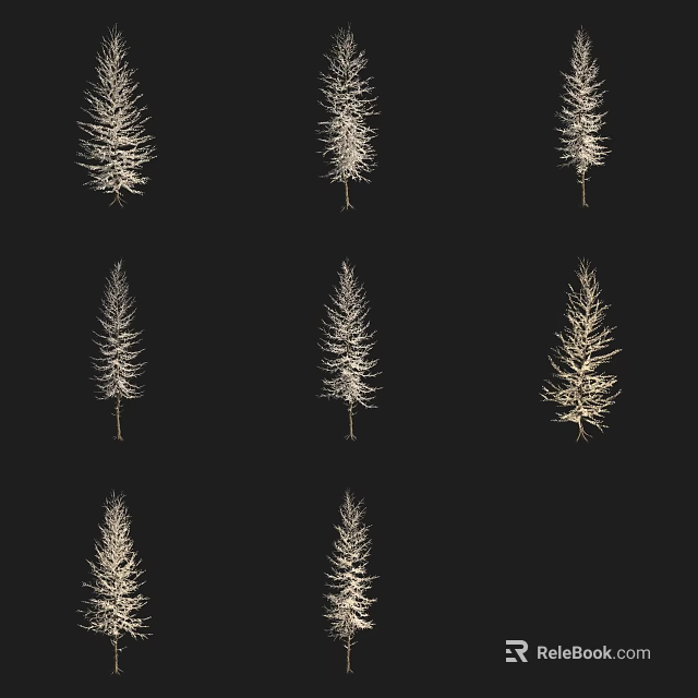 Golden Arbor Tree Silhouettes On Black Background Repeated Pattern Design 3d model