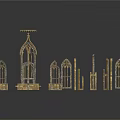 Architectural Building Components With Various Arches Columns And Window Frames