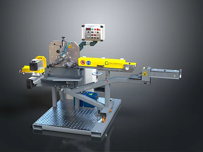 Yellow Gray Industrial Machinery With Control Panel Conveyor Belt And Mechanical Arm For Manufacturing Processing 3d model