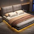 Modern Double Bedroom Interior With Upholstered Headboard Cozy Bedding And Warm Lighting