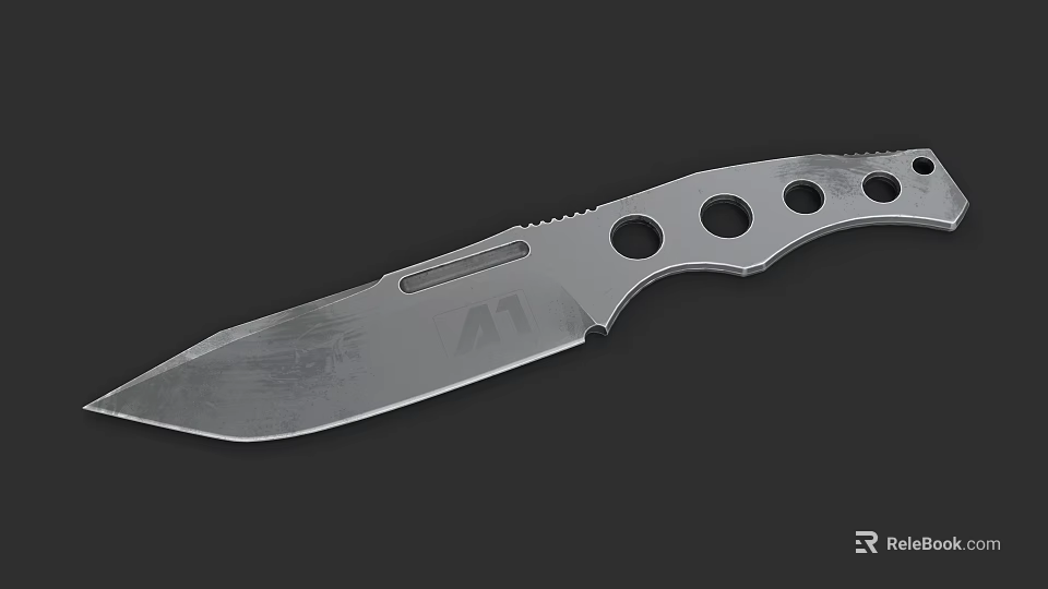 Stainless Steel Tactical Knife With Sharp Blade And Circular Handle Holes 3d model 