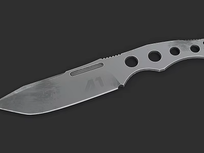 Stainless Steel Tactical Knife With Sharp Blade And Circular Handle Holes 3d model