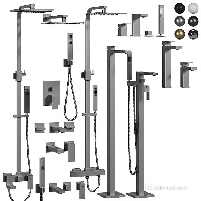 Modern Stainless Steel Shower Systems With Handheld Fixed Heads And Components 3d model 