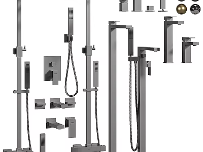 Modern Stainless Steel Shower Systems With Handheld Fixed Heads And Components 3d model