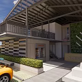 SimplicCity Hostel Modern Architecture With Green Wall And Parked Sports Cars