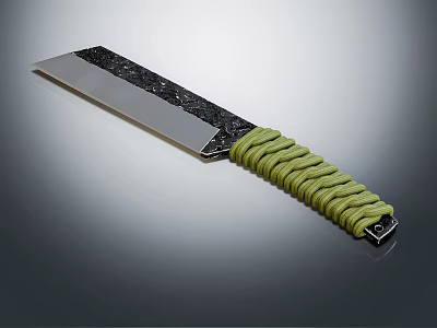High Quality Kitchen Knife With Black Silver Textured Blade And Green Braided Handle 3d model