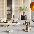 Modern Luxury Living Room Interior With White Sofa Round Chandelier Green Ottoman And Orange Decoration