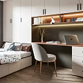 Modern Tatami Bedroom Design with Platform Bed Built in Storage Cabinets and Study Desk