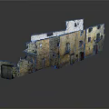 Old Stone Building Model With Damaged Walls Archways Multiple Windows And Doors