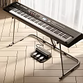 Musical Instruments and Art Supplies Electronic Keyboard with Pedal and Stand on Wooden Floor