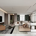 Modern Living Dining Room Interior Design With White Sofa Coffee Table Area Rug And Large Windows