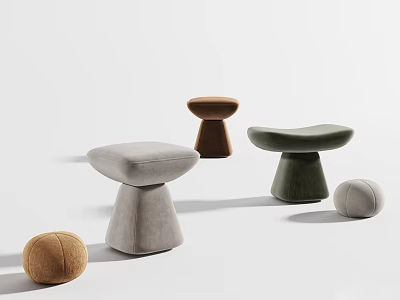 Modern Various Colored Stools Featuring Rounded And Oval Shapes In Gray Brown Green 3d model
