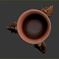 Red Three Legged Ceramic Vessel as Daily Household Item With Intricate Carvings And Traditional Design