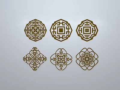 Traditional Chinese Ornamental Lattice Windows With Various Decorative Patterns And White Background 3d model
