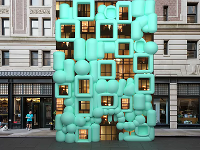 Unique Modern Hotel Building With Light Green Irregular Cubes And Spheres Facade 3d model
