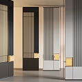 Modern Room Dividers With Wooden Frames Glass Panels and Storage Cabinets