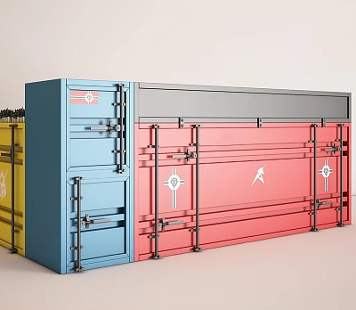Colorful Metal Storage Cabinet Racks With Blue Red Yellow Design And Lockable Doors 3d model