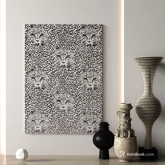 Square Rug With Black And White Leopard Head Pattern For Stylish Home Decor 3d model