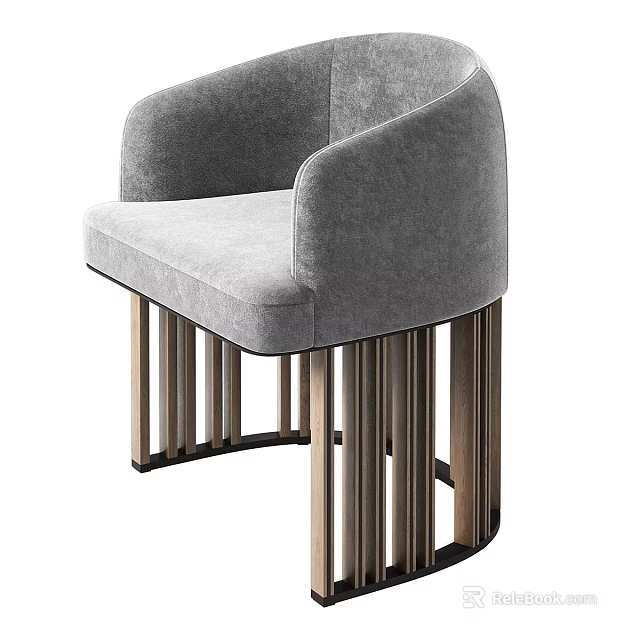 Modern Gray Upholstered Chair With Curved Backrest And Metal Legs Design 3d model 