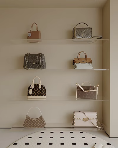 Neatly Arranged Stylish Bags With Various Designs On Display Shelves 3d model Neatly Arranged Stylish Bags With Various Designs On Display Shelves 3d model