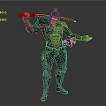 Sci Fi Character In Mechanical Armor Holding Red Lightsaber Standing Pose