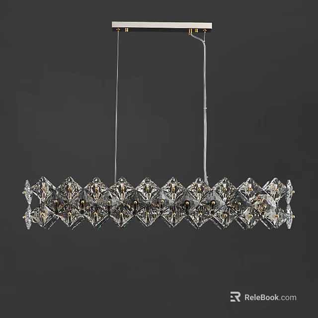Modern Linear Crystal Chandelier With Geometric Design For Dining Room Space 3d model