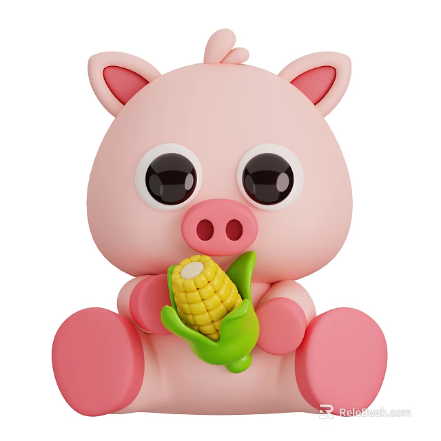 Cute Pink Reptile Stuffed Doll Holding Fresh Corn In Its Paws 3d model 