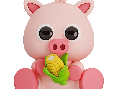 Cute Pink Reptile Stuffed Doll Holding Fresh Corn In Its Paws 3d model