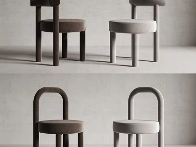 Modern Minimalist Leisure Chair With Curved Backrest Brown Gray Velvet Design 3d model