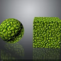 Fresh Green Kiwi Fruit Shaped as Sphere and Cube with Textured Surface 3d model