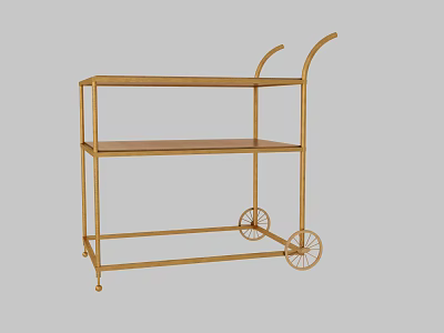 Golden Two Tier Rolling Cart With Metal Frame And Wheels For Serving 3d model