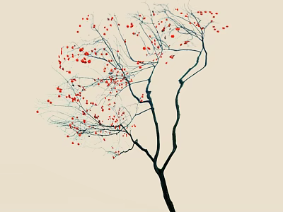 Decorative Arbor With Slender Branches And Red Berries On Beige Background 3d model