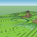 Green Park Maze Landscape Featuring Central Tower And Winding Pathways 3d model